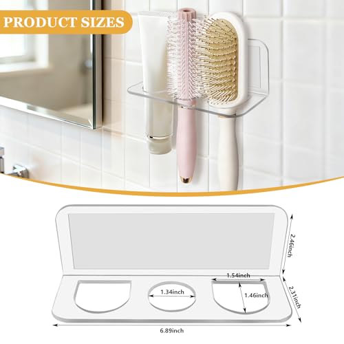 2-Pack Acrylic Hair Brush Holder Wall Mounted, Bathroom Organizer with Industrial Adhesive for Combs, Round Brushes, Hair ...