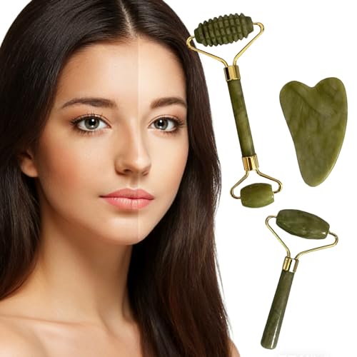 XIFEILOL Jade Roller and Gua Sha Set 2,Gua Sha Facial Tools,Face Roller,Jade Roller for Face,Guasha Tools for Face,Self Ca...