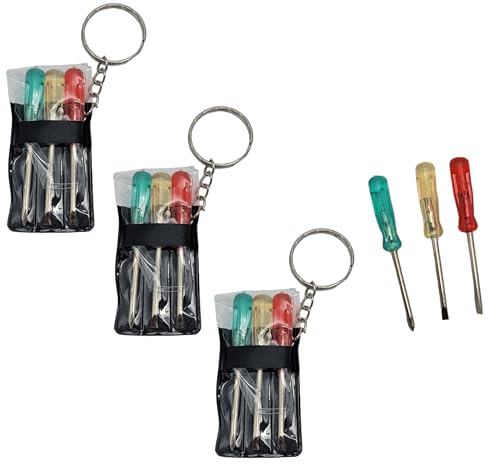 ZUGAR LAND Mini Screwdriver Set Keychain with 3 Tools (2.5") Miniature Metal Screwdriver Set Key Chains Includes 2 Flathea...