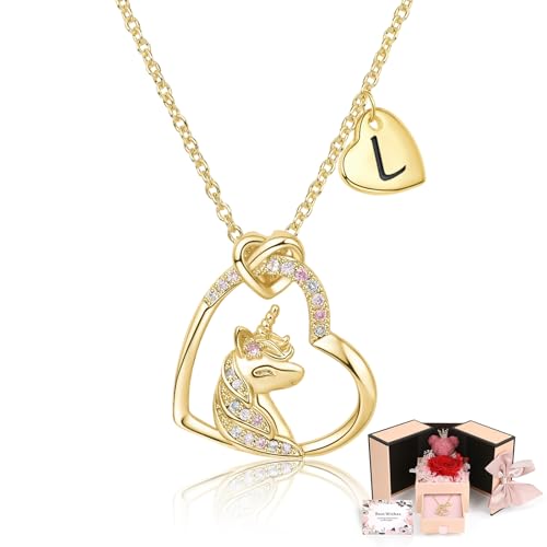 Mealcon Preserved Rose Bear Gift Box with Initial Necklace Real Eternal Flowers Romantic Gift for Women on Birthday Annive...
