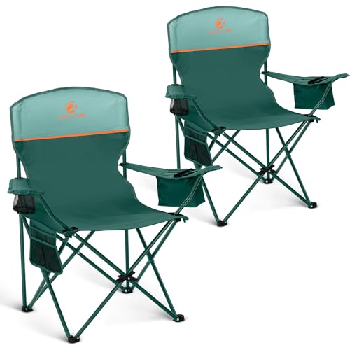 ALPHA CAMP Camping Chairs 350LBS Capacity, Heavy Duty Folding Chair with 4-Can Cooler Bag, Portable Outdoor Chair with Cup...