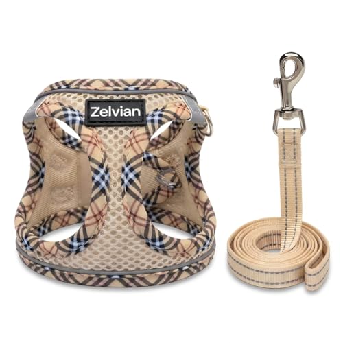 Zelvian Cat Harness and Leash Set for Walking, Escape Proof Adjustable Soft Mesh Kitten Harness with Reflective Strips, Br...