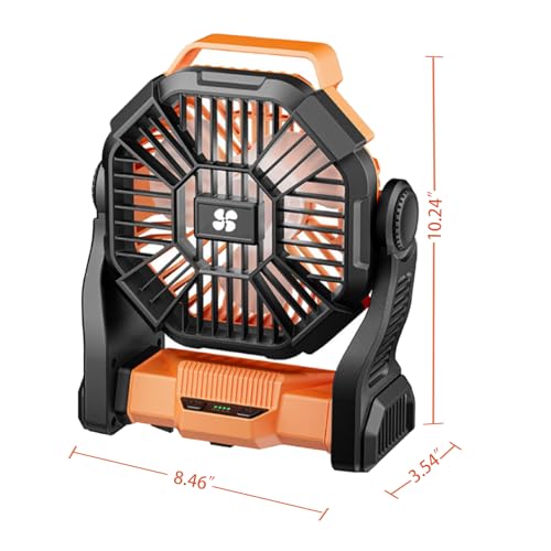 Portable Camping Fan Rechargeable ，Battery Operated Fans with Light 4 Speeds & Hook, USB Rechargeable Outdoor Camping for ...