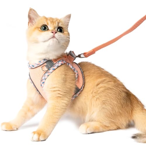 XXS Cat Harness and Leash Set - Breathable Mesh Vest with Reflective Strips, Escape-Proof Harness with No-Choke Design Sec...