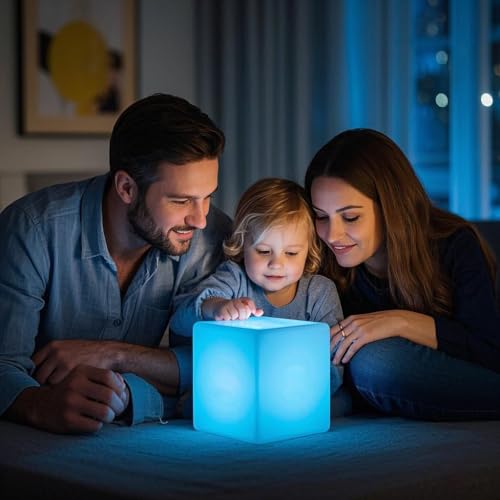 Mr.Go Rechargeable LED Color-Changing Light Cube 8", Dimmable Soothing Mood Lamp with Remote, 16 RGB Colors 4 Modes, Water...