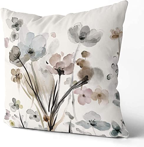 KKVEE Flower Throw Pillow Covers 18x18 Set of 2, Flowers Pillow Cushion Cases, Modern Decorative Square Pillowcases for So...
