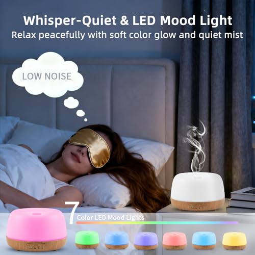 KIMWUVI 300ML Essential Oil Diffuser with Remote Control,Quiet Ultrasonic Cool Mist Aromatherapy Diffuser,7 Color LED Ligh...