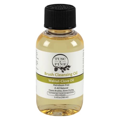 Tusc & Pine Brush Cleansing Oil - 100ml (3.4 Fl Oz) Walnut-Clove Oil Paint Brush Cleaner, Preserves Natural & Synthetic Br...