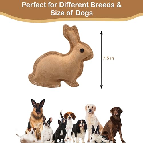 SPOT Dura-Fused Leather Rabbit Dog Toy – Durable Real Leather & Jute Chew Toy with Squeaker, Double-Stitched for Moderate ...