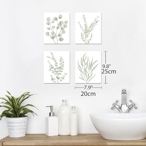 Erctoo Botanical Plant Canvas Wall Art, Framed Boho Wall Decor for Bathroom, Minimalist Aesthetic Bedroom Wall Art, Sage G...
