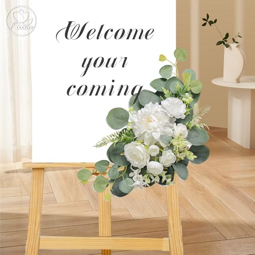 Odouzy Artificial Wedding Arch Flowers for Wedding Sign,Set of 2 for Wedding Welcome Ceremony Sign,Faux Floral Swags,Weddi...