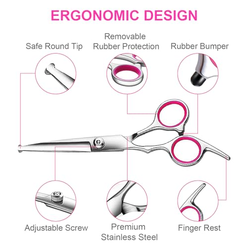 TINMARDA 5 in1 Dog Grooming Scissors Kit, Professional Dog Scissors for Grooming with Safety Round Tips, Titanium Coated G...