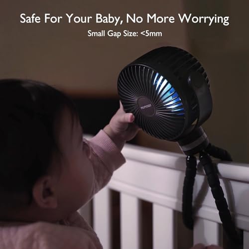 Momcozy 8000mAh Portable Stroller Fan | 27H Ultra-long Battery Life | Detachable 4 Speed 360°Rotate | 2 Modes LED Night Li...