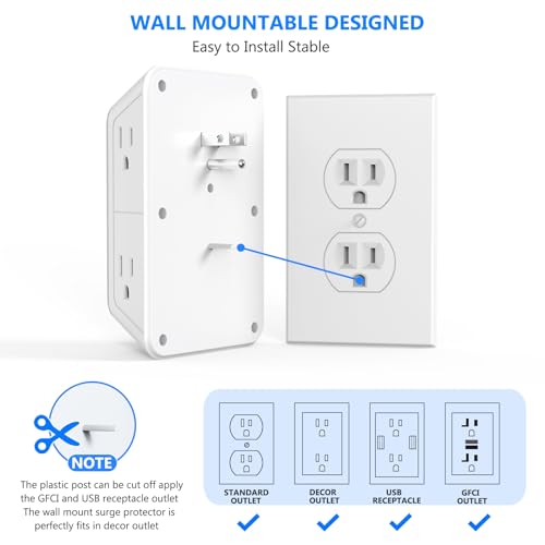 JcBlaon Outlet Extender Surge Protector - 6 Outlet Splitter with 4 USB Ports (2 USB C), Multiple Plug Expander Wall Charge...