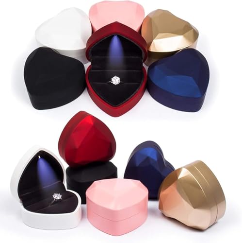 Heart Ring Box with LED Light, Luxury LED Lighted Engagement Ring Box, Velvet Earrings Jewelry Case with Light, Jewelry Di...