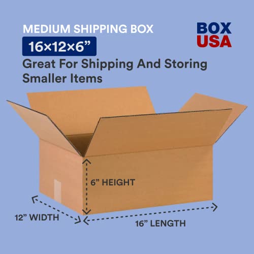 BOX USA 16 x 12 x 6 Corrugated Cardboard Boxes, Flat 16"L x 12"W x 6"H, Pack of 25 | Shipping, Packaging, Moving, Storage ...