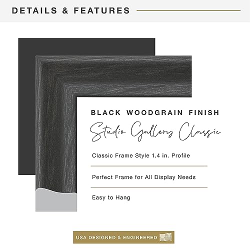 MCS Studio Gallery Classic 8.5x11 Picture Frame Black Woodgrain, Vertical & Horizontal Wall Hanging Large Picture Frame fo...
