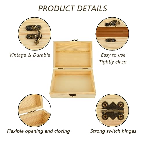 Acrux7 4 Pack Unfinished Wood Boxes, 7.2 Inch Unpainted Wooden Box with Hinged Lid, Small Plain Pine Wood Storage Boxes fo...