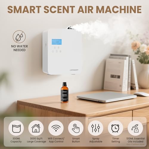 URPOWER 300ml Waterless Nebulizing Scent Diffuser Up to 3000 Sq Ft, Smart APP Control HVAC/Wall Cold-Air Aromatherapy Mach...