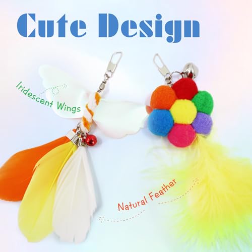 SONGWAY Cat Wand Toys for Indoor Cats - Cat Toy Set with Retractable Teaser Wand and 6 PCS Colorful Large Feather Toy Refi...