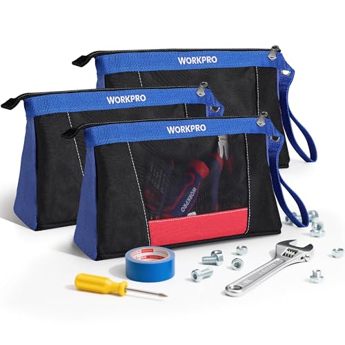 WORKPRO 12" Tool Pouches with Zipper, Heavy-Duty Small Tool Bag, Utility small tool pouch for Tool Organizers and Storage,...