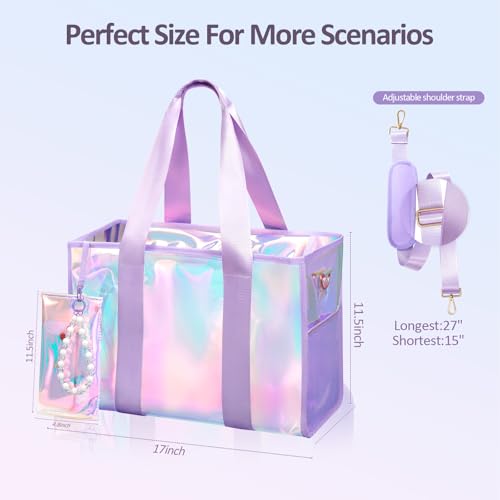 Beach Bag 26L Large Iridescent Waterproof Beach Tote Bag for Women with Zipper & Phone Pouch Sand/Tip-Proof Crossbody