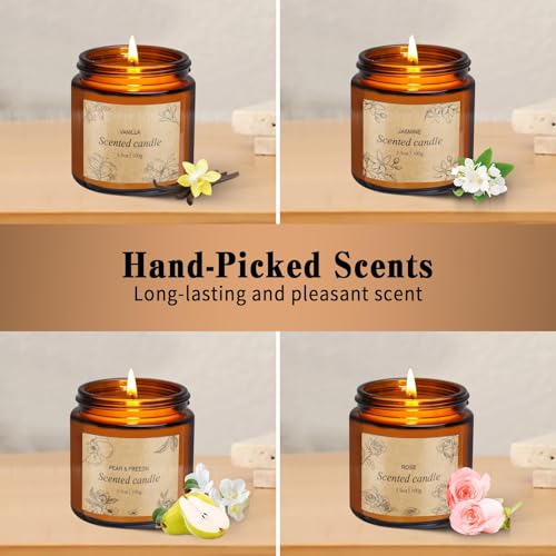 4 Packs Candles for Home Scented, Scented Candles Gifts for Women, Natural Soy Wax Amber Jar Candle, Long Lasting Aromathe...