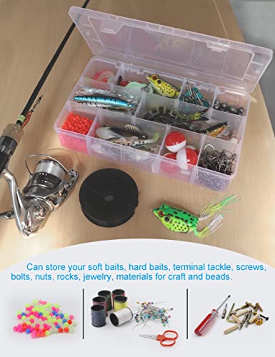 Hlotmeky Plastic Organizer Box with Dividers - Bead Organizer, 15 Large Grids, Clear Snack Box Container