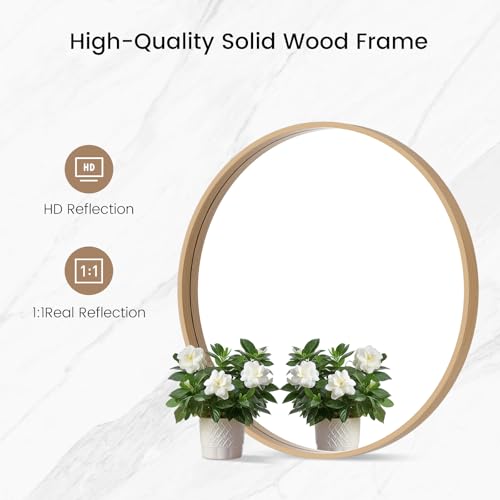 WallBeyond Round Wood Mirror 24 inch Circle Wall Mirror for Bathroom Round Wall Mirror for Wall Decor, Vanity, Entryway Li...