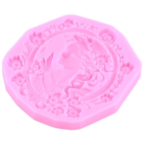 Mujiang Cameo with Picture Frame Silicone Mold Lady Avatar Fondant Molds Goddess Avatar Photo Frame Molds For Cake Decorat...