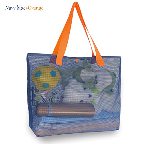 hsmyank 2Pack Large lightweight Simple Mesh Beach Tote Bag With snap Button Reusable Pool Bag for Outdoor Travel Shopping Gym
