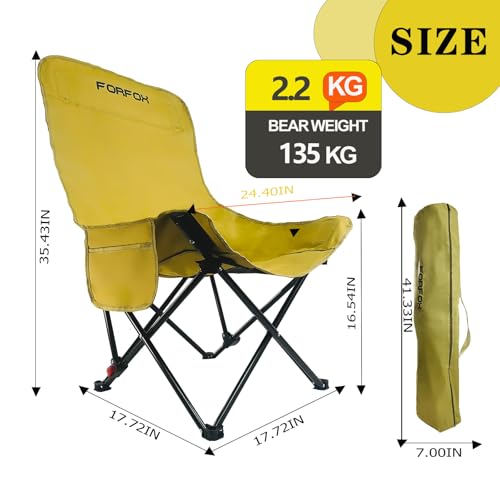 FORFOX Adjustable Portable Folding Camping Chair with High Back, Side Pockets, Headrest, Lightweight Lawn Chair for Outdoo...