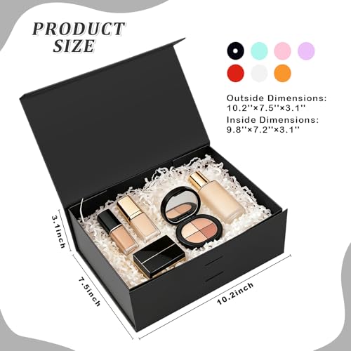 iefoah Black Gift Box for Presents 10.2×7.5×3.1'' Gift Boxes with Lids Magnetic Closure Groomsman Bridesmaid Proposal Box ...