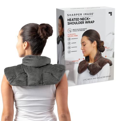 Sharper Image Heated Neck & Shoulder Wrap - Microwavable Warm & Cooling Plush Pad, Scented Aromatherapy (100% Natural Lave...