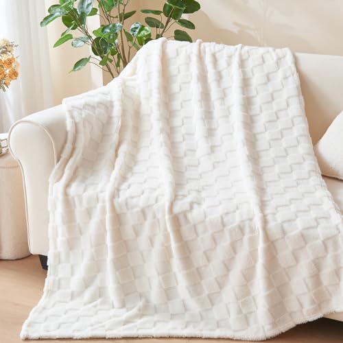 NEWCOSPLAY Super Soft Throw Blanket Ivory Premium Silky Flannel Fleece 3D Checkered Lightweight Bed Blanket All Season Use...