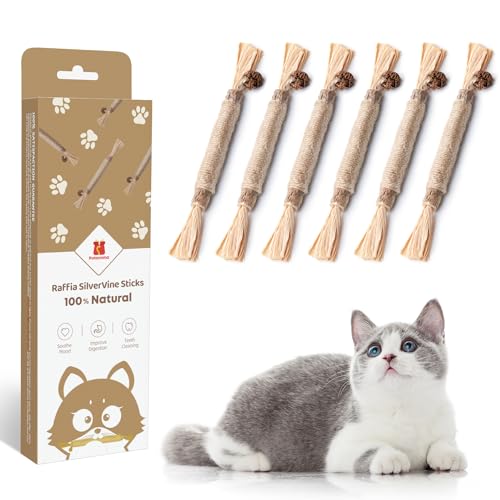 Potaroma 3 Pack Natural Silvervine Sticks Cat Toys, Catmint Silvervine Blend Sticks, Catnip Kittens Chew Toys Teeth Cleani...