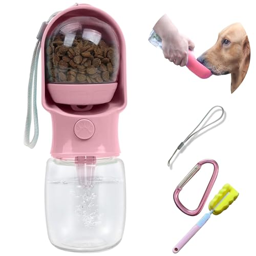 Dog Water Bottle with Food Container, Leak Proof Portable Pet Dispenser with Lock and Cleaning Brush,Dogs Stuff Water Bott...