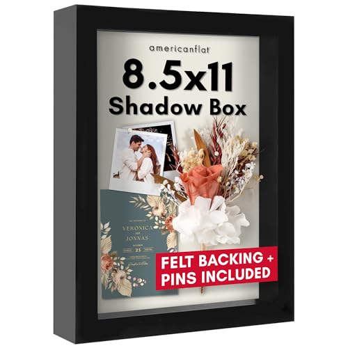Americanflat 8.5x11 Shadow Box Frame with Shatter-Resistant Glass - Silhouette Collection - Large Shadow Box Display Case ...