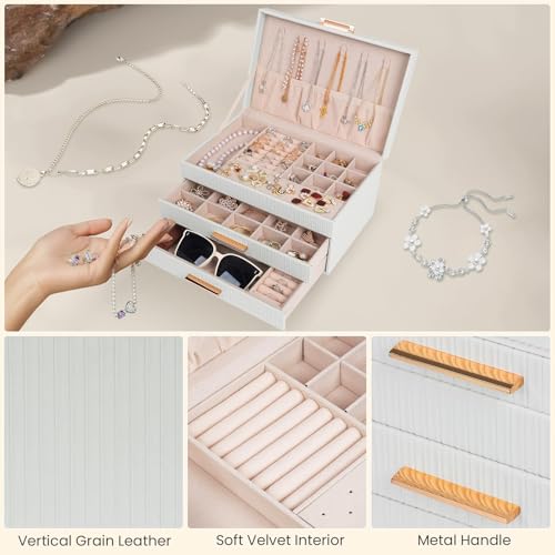 Dajasan Jewelry Box Organizer, 3-Tier Large Jewelry Storage Organizer with 2 Drawers, Space-Saving Jewelry Boxes for Wome...