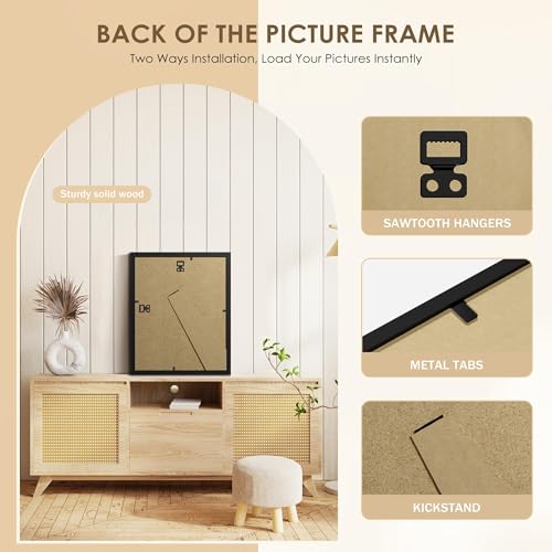 PEALSN Soild Wood 8x10 Picture Frame Set of 6, Wall Gallery Photo Frames for Wall Mounting or Tabletop Display, Black