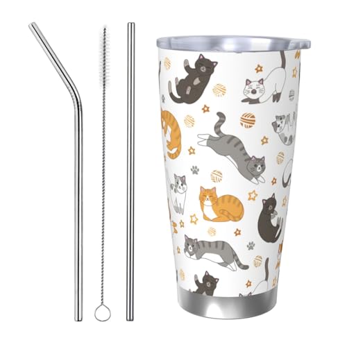 Sanghing Cute Cat Tumbler with Lid and Straw, 20 OZ Stainless Steel Water Bottle Travel Coffee Mug Double Wall Insulated C...