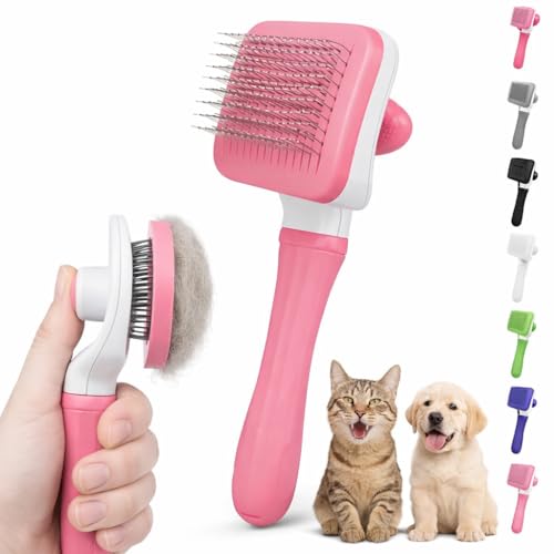 Generic Pink Cat grooming brush, Pet hair brush with Massage Particles, Self Cleaning Dematting Comb for Dogs and Cats, Ea...
