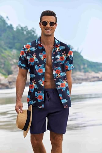 COOFANDY Men's Summer Beach Outfits 2 Piece Short Sleeve Shirts and Shorts Vacation Texture Linen Sets for Men