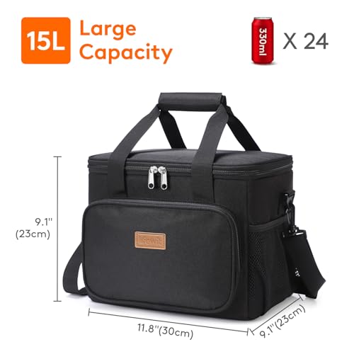 Lifewit Large Lunch Bag, Insulated Lunch Box, Soft Cooler Cooling Tote for Adult Men Women, Black 24-Can (15L)