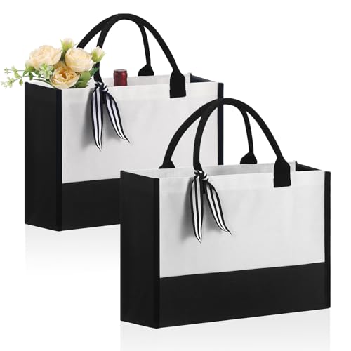 OKBA Personalized Classic Canvas Tote Bag(Black and White), for Wedding, Birthday, Beach, Perfect Gifts for Women
