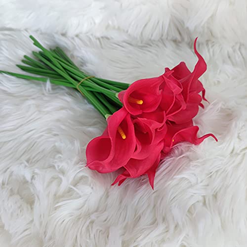 Wuudi 20pcs Calla Lily Bridal Wedding Bouquet Head Latex Real Touch Flower Bouquets(Red)