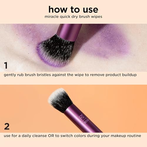 Real Techniques Miracle Quick Dry Brush Wipes, Remove Product Build-Up, Easily Switch Colors, Fast Drying, Convenient Make...