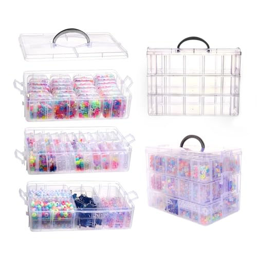 VTG Bead Organizer Box, 56 Pcs Small Plastic Containers with Lids and 3-Tier Stackable Storage Box, Clear Organizers for J...