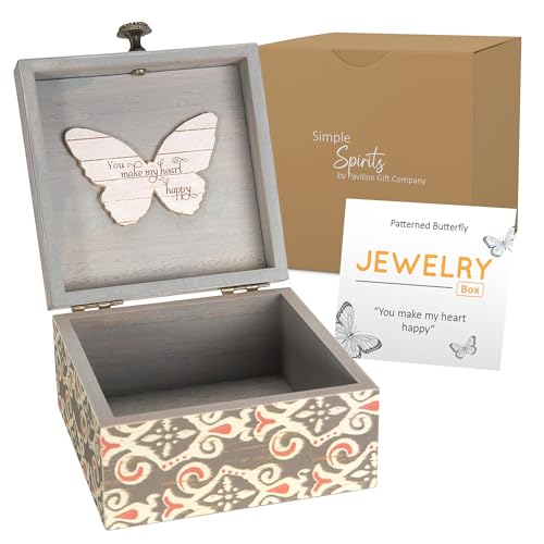 Pavilion 'Simple Spirits Butterfly' 41102 - Wooden Hinged Keepsake Box with Patterned Design and Printed Message for Frien...