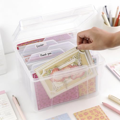 Find Scrapblooms Greeting Card Storage & Organizer Box with 6 Removable Dividers for Holiday Birthday Get Well Cards Photo...
